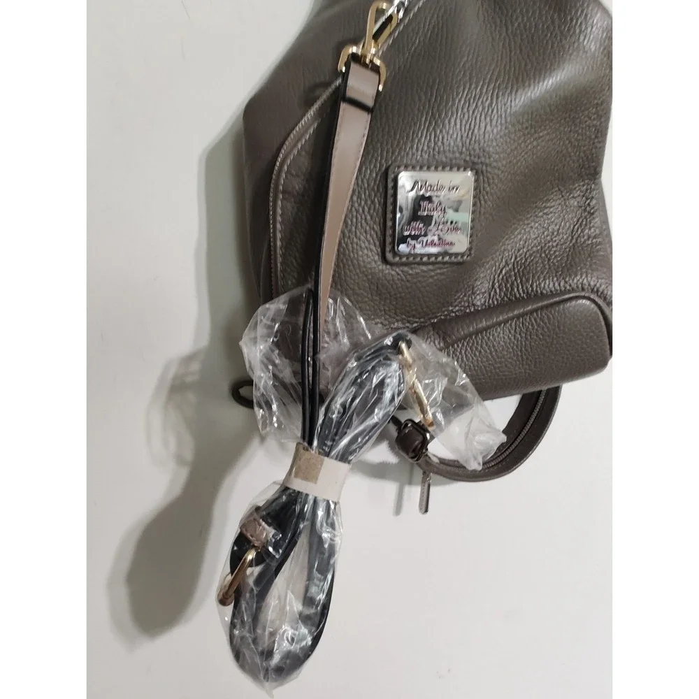 Valentina Made in Italy Sling Pebbled Leather Backpack Bag In Taupe NWT